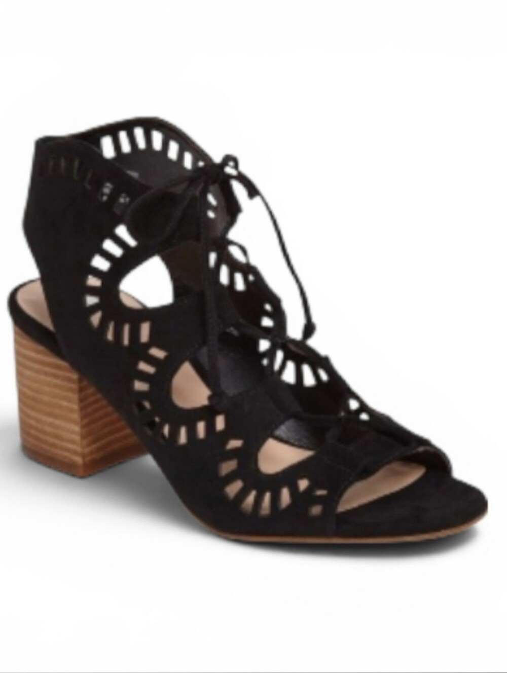 BP Decker Black Laser Cut Lace Up Sandals